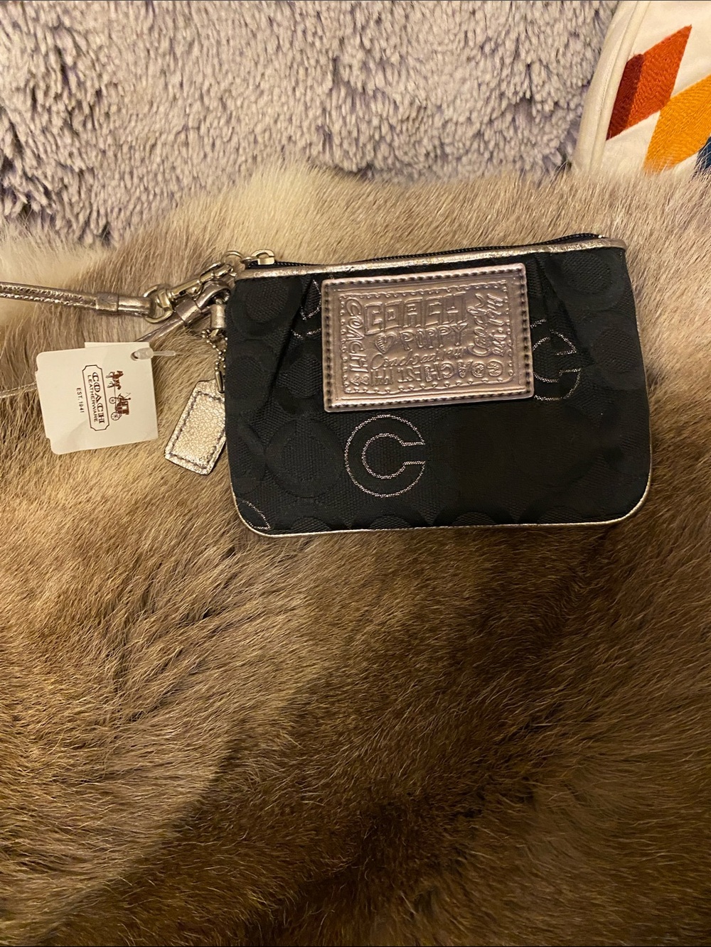 Coach Black Poppy Wristlet with Silver Trim